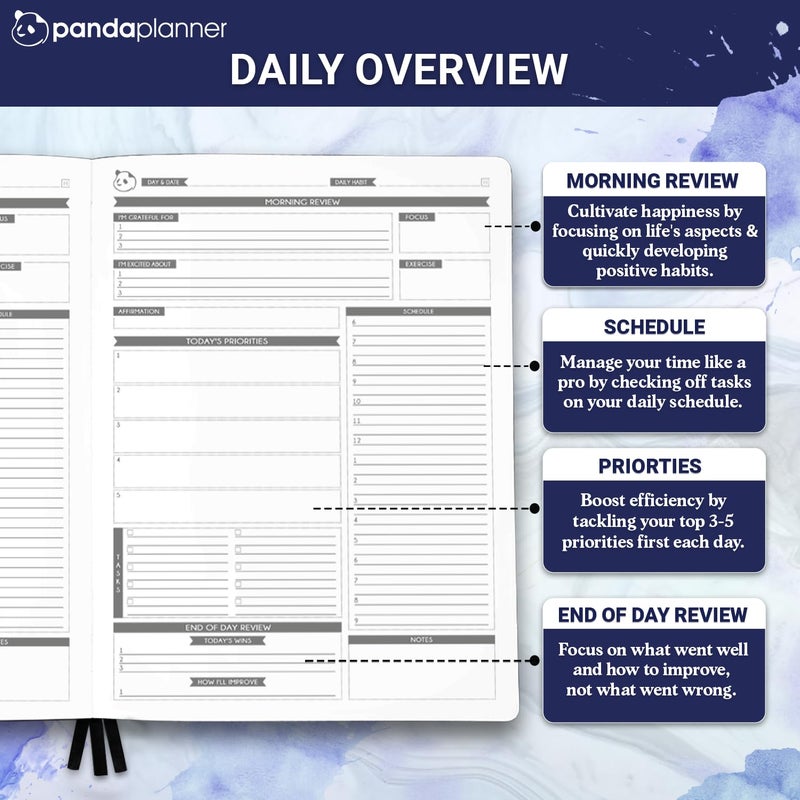 Panda Planner Classic A5 Daily Planner 2026 â€“ Undated Quarterly Planner & Daily Task Planner with Hourly Schedule, To Do List, Goal Planner, Habit Tracker & Gratitude Journal for Focus & Organization â€“ Purple - Image 3